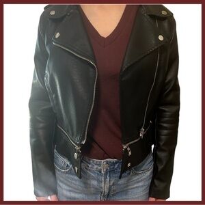 Black Faux Leather Motorcycle Style Jacket